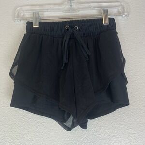 Purple Pixies Fame Shorts Adult XS Black 2-1 Mesh Overlay Athletic Dance Cheer